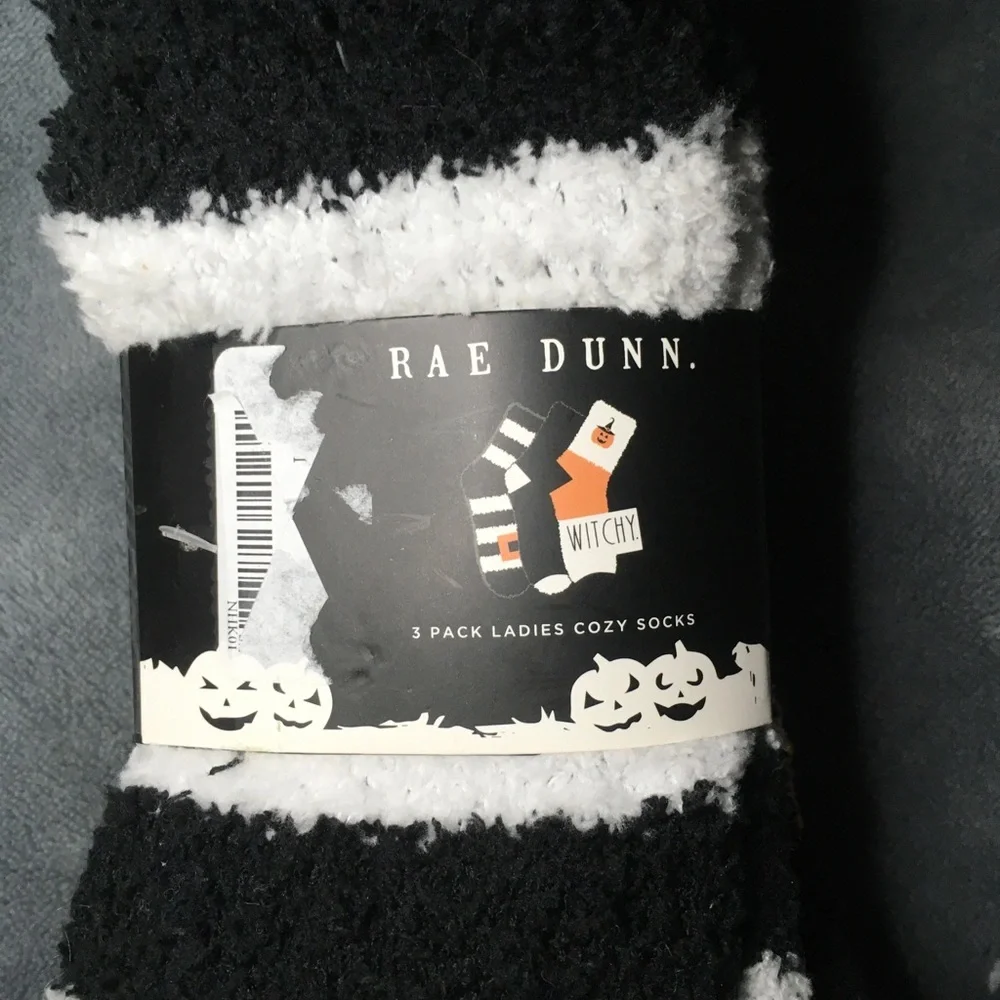 Halloween Rae Dunn 3 Pack Ladies Cozy Socks Orange/Black/White Size 9-11